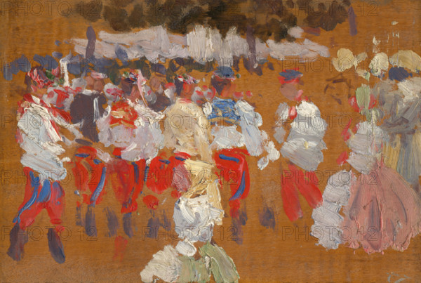 Sketch, early 20th century. People in traditional costume.