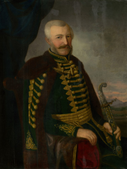 Portrait of J. Szmrecsányi, c1844. Military man wearing uniform with gold frogging.