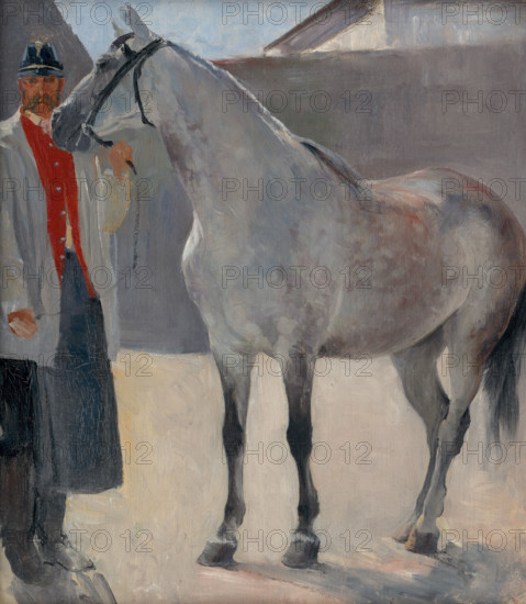Study of a Grey Horse with a Coachman, around 1895.