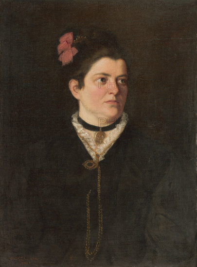 Portrait of a woman with a pink bow, 1880.