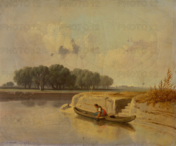 River landscape with boat, 1866.