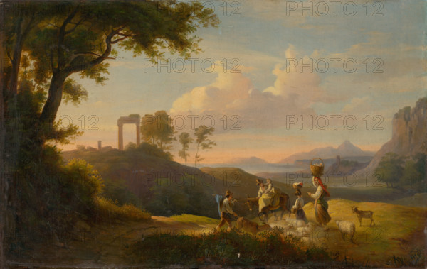 Figural Scene in South Italian Landscape, 1850-1860.