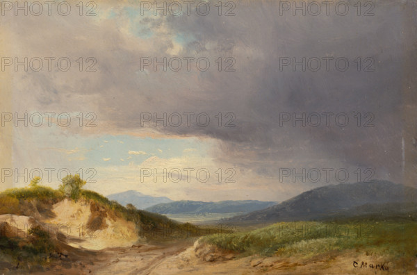 Hilly landscape with cloudy skies, 1840-1860.