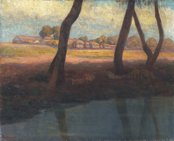 Landscape near Szolnok, 1902. Rural scene in Hungary.