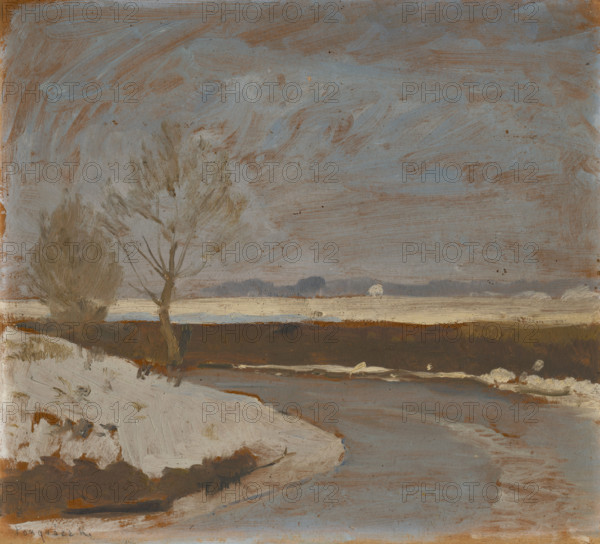 Study of winter landscape with river, c1912.