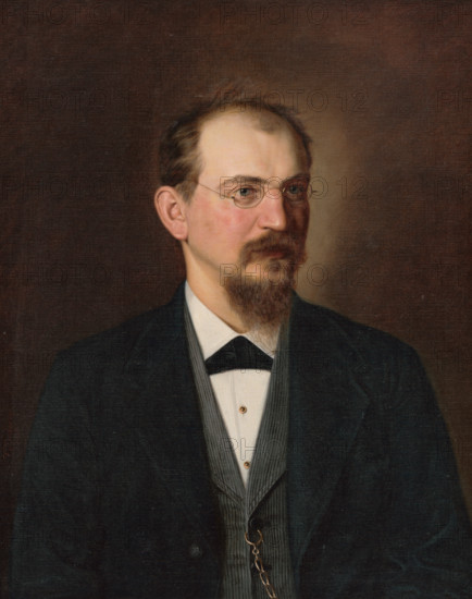 Portrait of MUDr. Michal Mandelík, 1884. 'MUDr.' is a Czech and Slovak abbreviation that translates to 'Doctor of Medicine'.