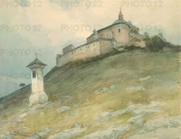 View of Krásna Hôrka Castle, 1923-1928. Medieval building overlooking the village of Krásnohorské Podhradie near Roznava, in Slovakia.