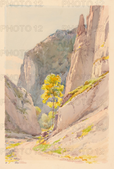 The road through the Zádielska valley, 1930-1932. Pass in the Slovak Karst mountain range in Slovakia.