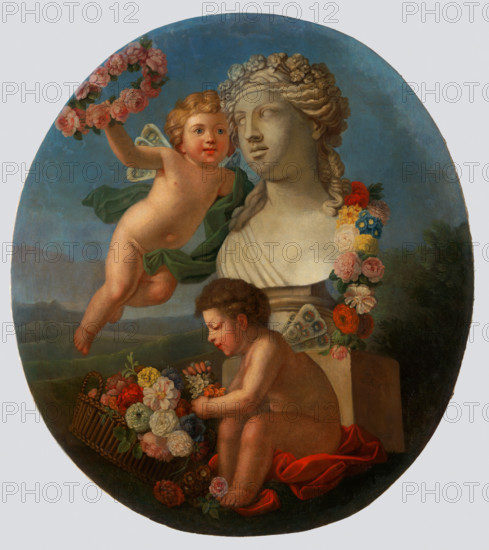 Decorative Panel with a Bust, Angels and Flowers, 1776.