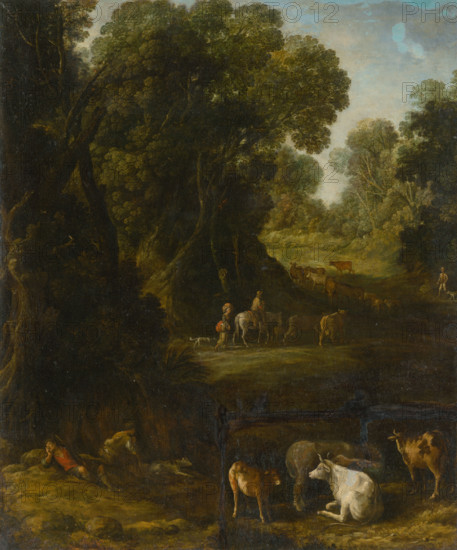 Forest Interior with Travellers and Cattle Herdsmen, around 1770.