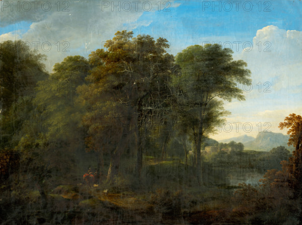 Romantic Landscape with Figural Stafagge, 1800-1850.