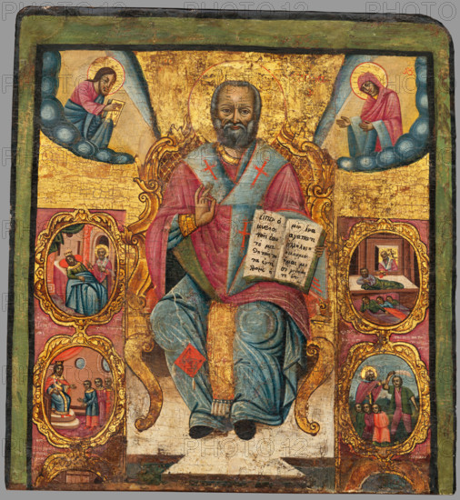 St. Nicholas entrhoned, 1751-1800. The saint surrounded by vignettes depicting scenes from his life.