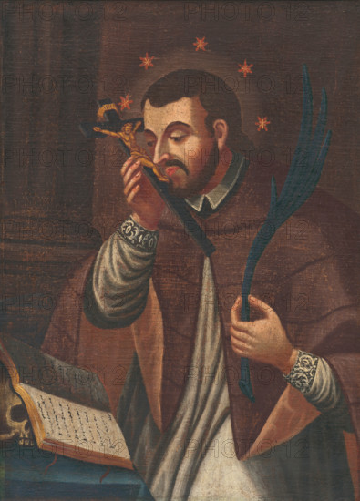 St. John of Nepomuk, 1785-1800. The saint kisses a crucifix in his right hand, and holds a palm frond in his left.