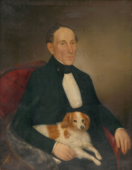 Portrait of a seated man with a dog, 1853.
