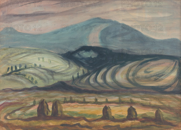 Landscape around Plávnica, 1949. Rural scene in northern Slovakia.