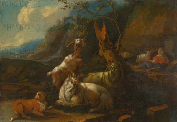 Goats and shepherdess, 1680-1700.