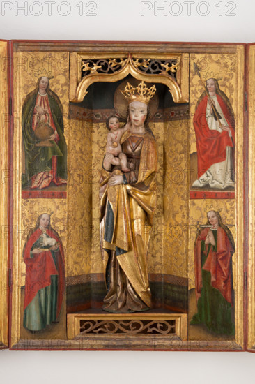 Altar Cabinet with Painted Division: St. Dorothy, St. Agnes, St. Ursula, St. Lucia, 1510-1520.