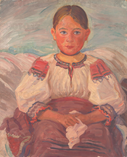 Little girl from Helpa, 1930-1940. Child wearing traditional costume.
