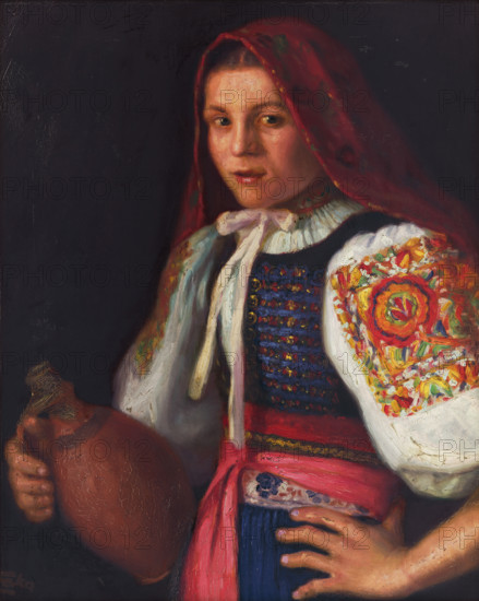 Girl from Trencín (Girl from Teplá), 1924. Young woman wearing traditional costume.