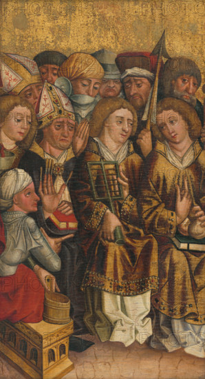 Group of Nine Confessor Saints, second half of the 15th century. In the centre is St Lawrence, holding the gridiron that he was martyred on.