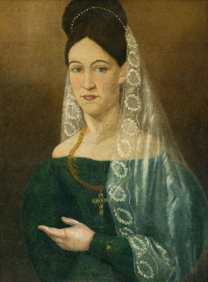 Portrait of a woman in a white veil, 1840-1850.