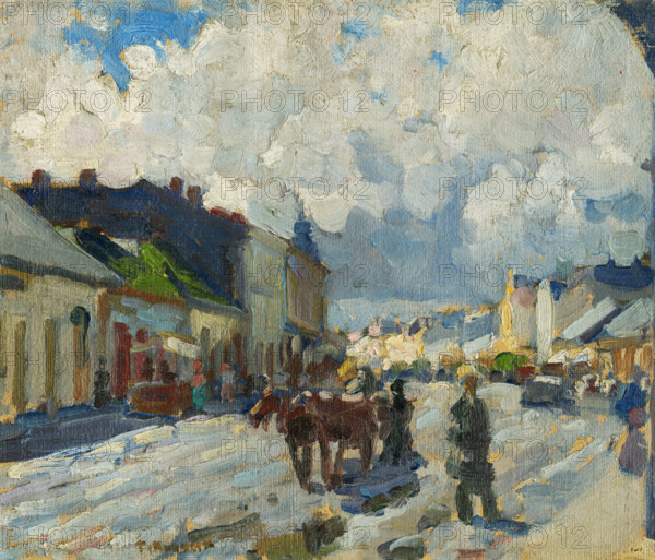 The main street in Michalovce, c1930. Town in Slovakia.