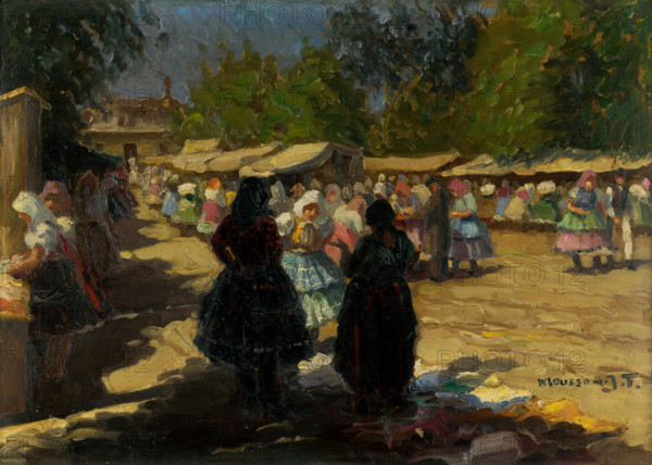 Market in Michalovce II, 1925-1930. Street scene in Slovakia.