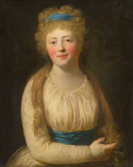 Portrait of a Woman in Pale Clothes with a Blue Ribbon in her Hair, 1780-1800.