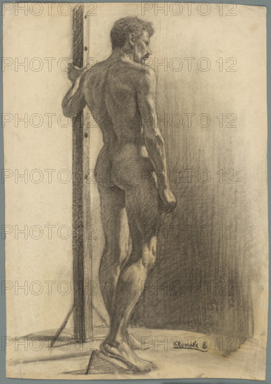 Study of a man holding a pillar, 1910-1920.