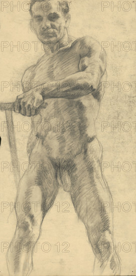 Study of a man holding a stick in his hand, 1910-1920.