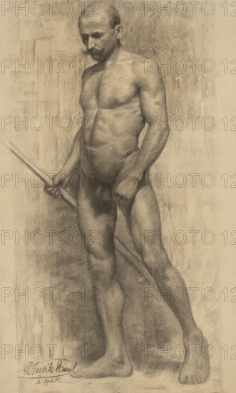 Study of a standing man with a stick in his hand, 1910-1920.