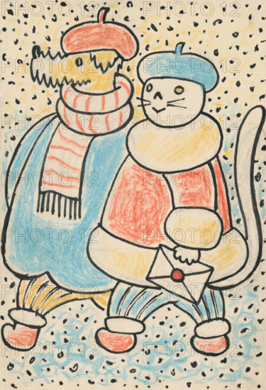 5. Talking about a dog and a cat, around 1928. Additional Info: Illustrations for the book - Josef capek. Talking about a dog and a cat: how they farmed together and about all kinds of other things. [Prague] : Dr. O. storch-Marien, 1929.