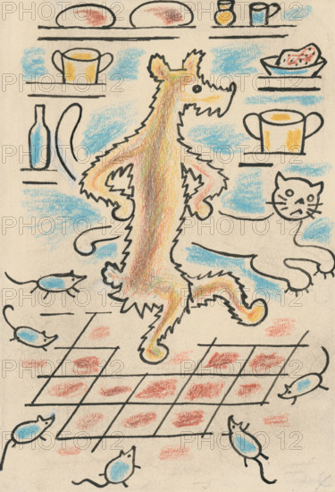 4. Talking about a dog and a cat, around 1928. Additional Info: Illustrations for the book - Josef capek. Talking about a dog and a cat: how they farmed together and about all kinds of other things. [Prague] : Dr. O. storch-Marien, 1929.