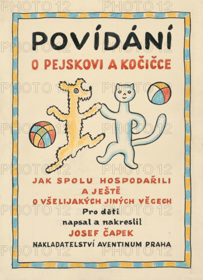 A story about a dog and a cat - cover, around 1928. Additional Info: Illustrations for the book - Jolana Cirbusova. Silent battles: fairy tales. Trnava: Society of St. Vojtecha, 1932.