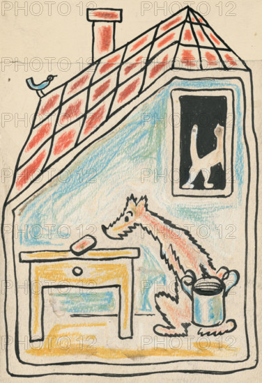 2. A Story about a Dog and a Cat, around 1928. Additional Info: Illustrations for the book - Josef capek. Talking about a dog and a cat: how they farmed together and about all kinds of other things. [Prague] : Dr. O. storch-Marien, 1929.