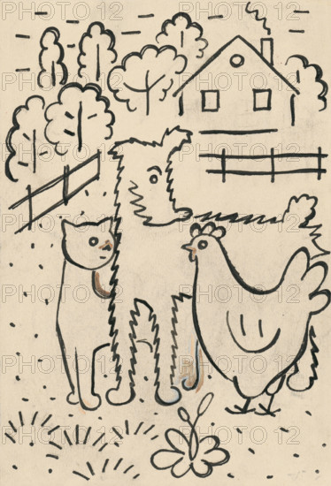 14. Talking about a dog and a cat, around 1928. Additional Info: Illustrations for the book - Josef capek. Talking about a dog and a cat: how they farmed together and about all kinds of other things. [Prague] : Dr. O. storch-Marien, 1929.
