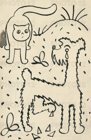 20. A story about a dog and a cat, around 1928. Additional Info: Illustrations for the book - Josef capek. Talking about a dog and a cat: how they farmed together and about all kinds of other things. [Prague] : Dr. O. storch-Marien, 1929.