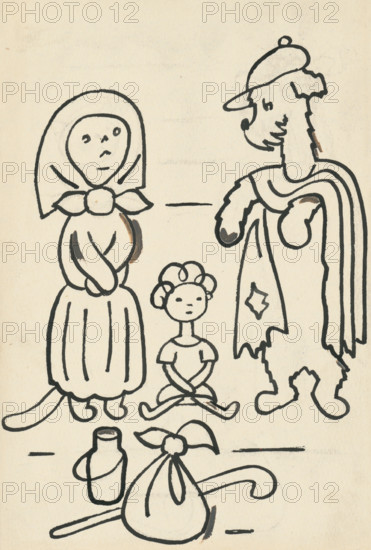 28. A story about a dog and a cat, around 1928. Additional Info: Illustrations for the book - Josef capek. Talking about a dog and a cat: how they farmed together and about all kinds of other things. [Prague] : Dr. O. storch-Marien, 1929.