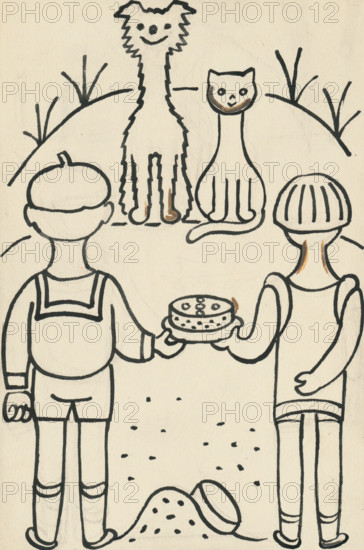 32. Talking about a dog and a cat, around 1928. Additional Info: Illustrations for the book - Josef capek. Talking about a dog and a cat: how they farmed together and about all kinds of other things. [Prague] : Dr. O. storch-Marien, 1929.