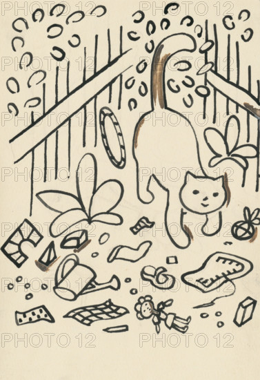 34. Talking about a dog and a cat, around 1928. Additional Info: Illustrations for the book - Josef capek. Talking about a dog and a cat: how they farmed together and about all kinds of other things. [Prague] : Dr. O. storch-Marien, 1929.
