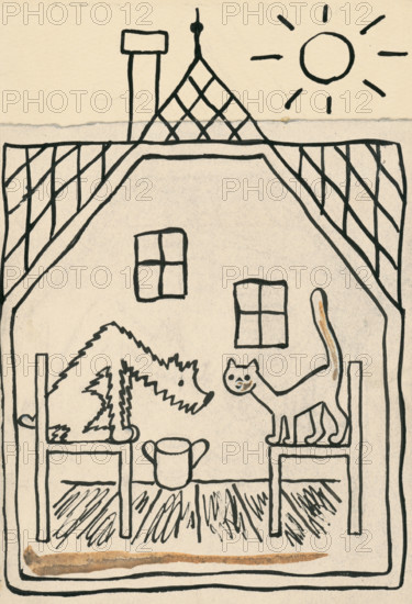 39. Talking about a dog and a cat, around 1928. Additional Info: Illustrations for the book - Josef capek. Talking about a dog and a cat: how they farmed together and about all kinds of other things. [Prague] : Dr. O. storch-Marien, 1929.