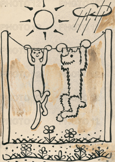 41. Talking about a dog and a cat, around 1928. Additional Info: Illustrations for the book - Josef capek. Talking about a dog and a cat: how they farmed together and about all kinds of other things. [Prague] : Dr. O. storch-Marien, 1929.