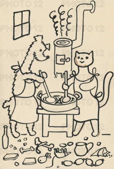 11. The Tale of the Dog and the Cat, around 1928. Additional Info: Illustrations for the book - Josef capek. Talking about a dog and a cat: how they farmed together and about all kinds of other things. [Prague] : Dr. O. storch-Marien, 1929.