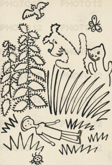 13. The Tale of the Dog and the Cat, around 1928. Additional Info: Illustrations for the book - Josef capek. Talking about a dog and a cat: how they farmed together and about all kinds of other things. [Prague] : Dr. O. storch-Marien, 1929.