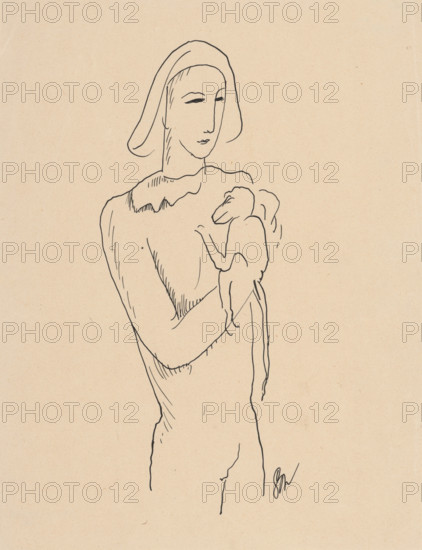 Harlequin with a monkey on his arm, around 1929-1930.