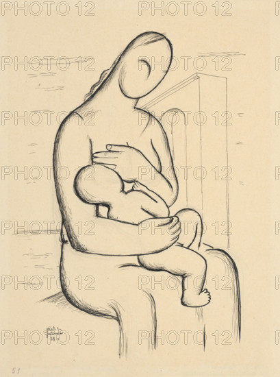 Nursing mother with architecture in the background, 1928-1932.