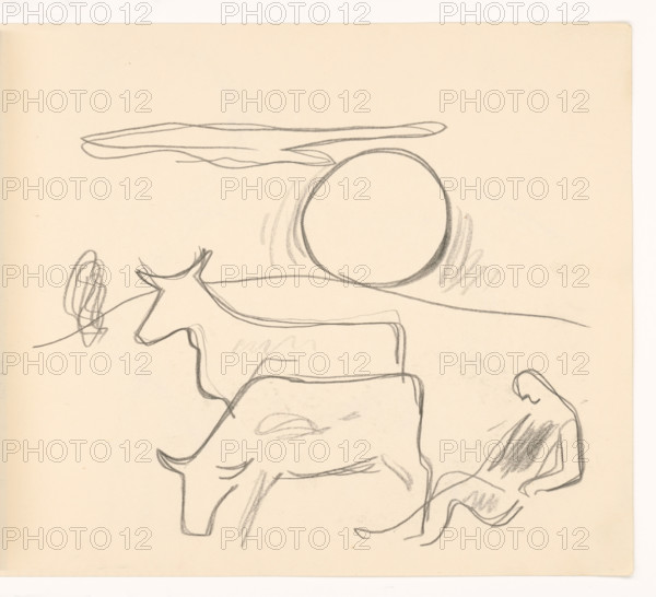 Herdsman with cows, 1937.