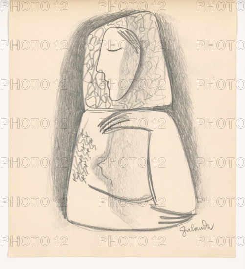 Village woman with her head propped up, 1938.