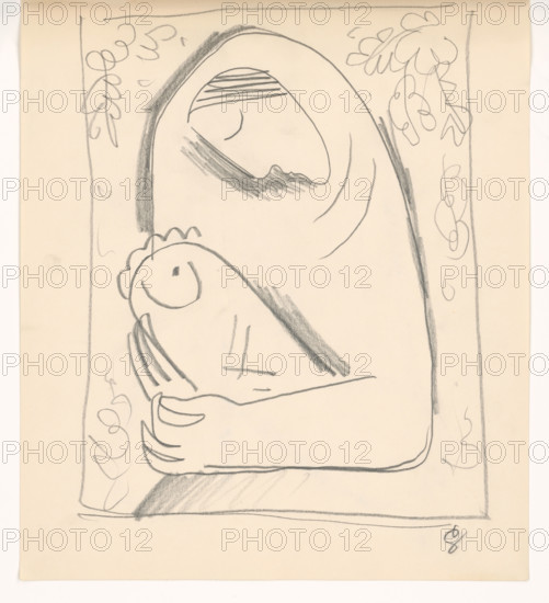 Sketch of a mother with a child in swaddlingt, 1938.