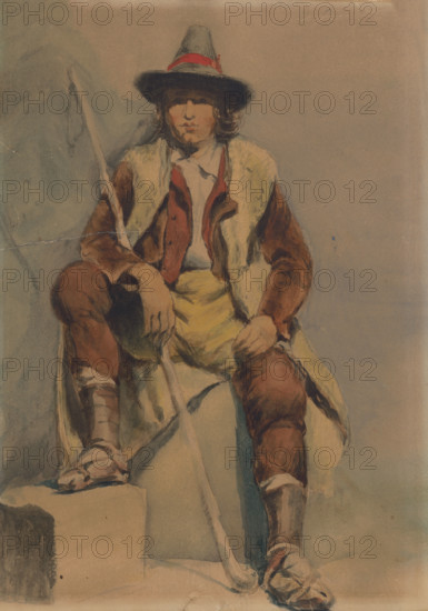 Study of a seated man from Albania, 1851-1853.